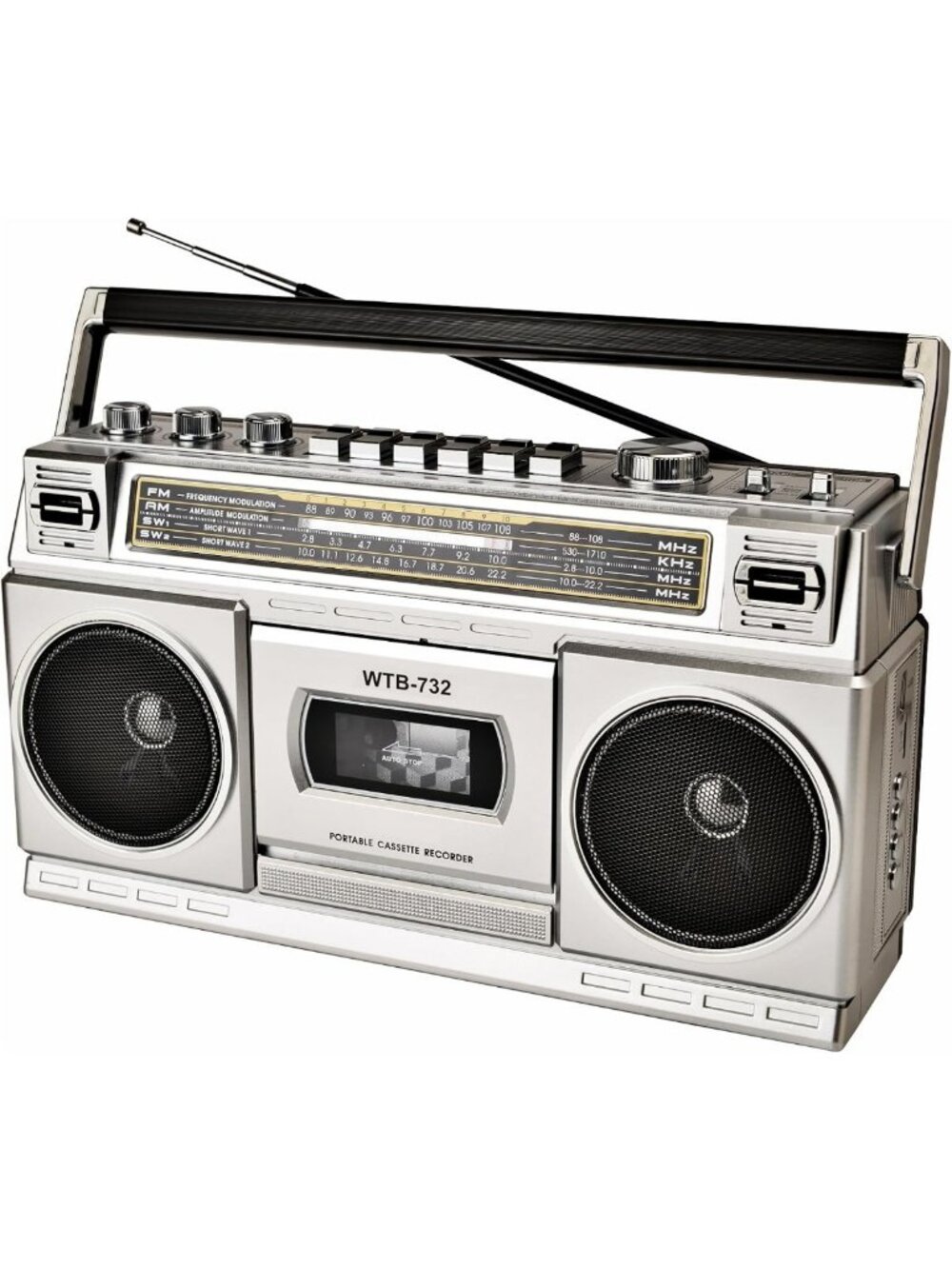 Vintage 80s Portable Boombox with Cassette Player, Bluetooth, AM/FM Radio & USB